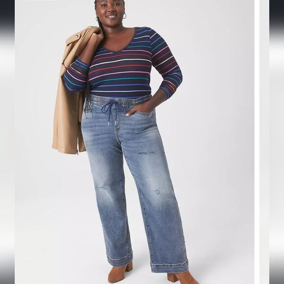 LANE BRYANT Pull-On High-Rise Cozy Wide Leg Jean - Medium Wash Size 16 - Picture 1 of 9